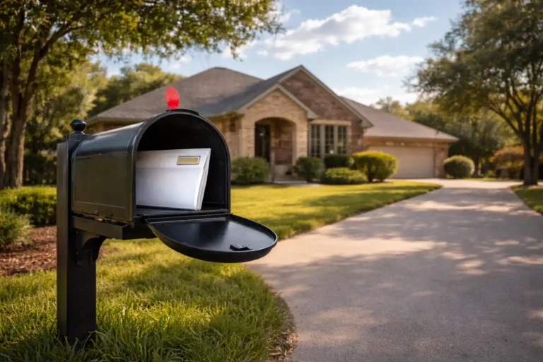 Texas home with a mailbox representing insurance claim response timelines under state law