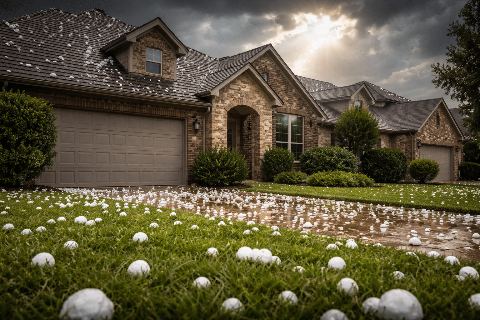 Hail stones on the roof of a Texas home after a severe storm